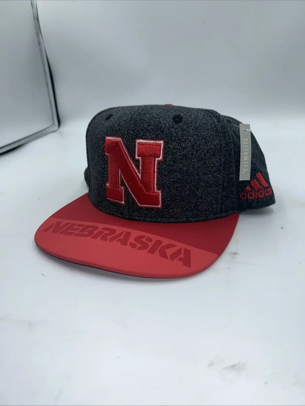 Nebraska Cornhuskers Snapback Hat Adidas Cap Gray Red Team Player Issue Gym Fit